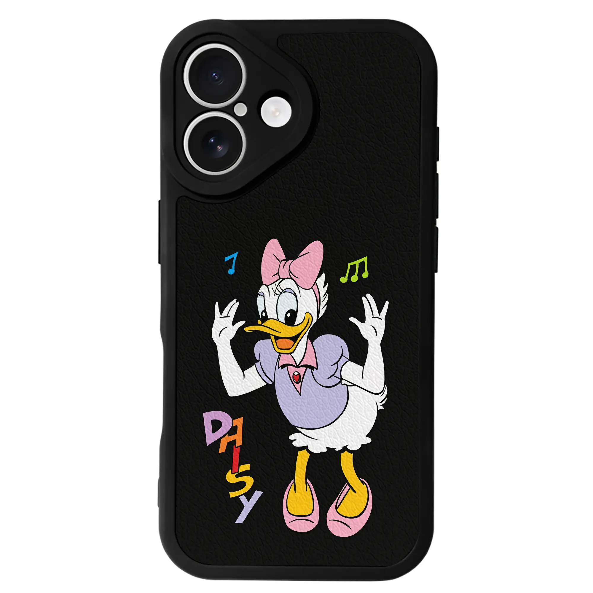 ミッキーマウス（Mickey Mouse） グッズ デイジーダック（Daisy Duck） - IPhone 16シリーズ対応 ・ シリコンスマホケース ・ レザー調 ・ 高精度フィット ・ 耐衝撃 ・ ワイヤレス充電対応 ・ 精密カット